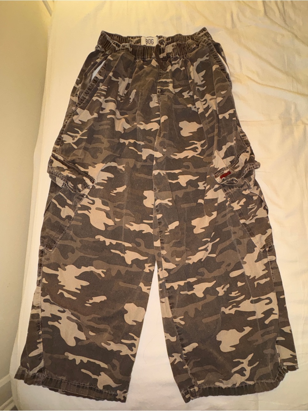 BDG Men’s Camo Cargo Shorts in Olive and Tan